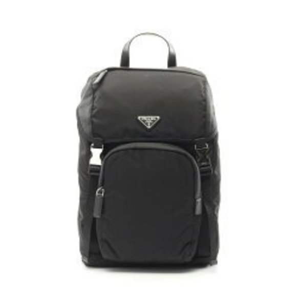 Prada Re Nylon Backpack Bag Nylon Saffiano Leather Black - Picture 1 of 4
